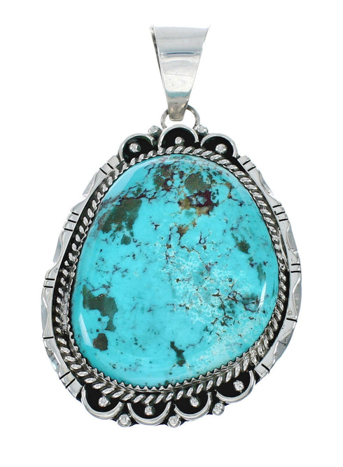 Navajo Turquoise Sterling Silver Bead Necklace And Pendant Set X10850